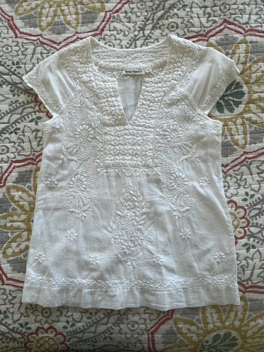 Roller Rabbit Faith Top-Embroidered White Cotton Top Size XS - Picture 4 of 8